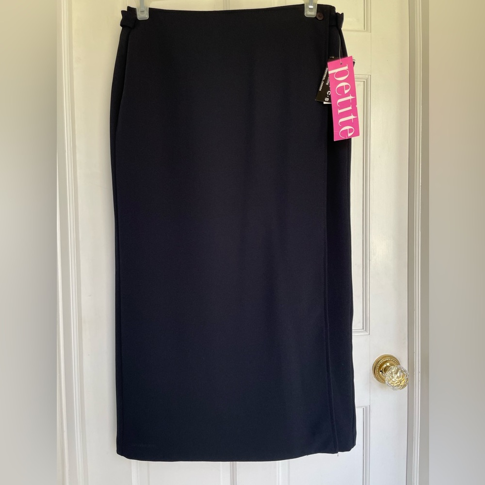 Stylish, navy blue maxi wrap skirt, size 16 petite by S. C. basics